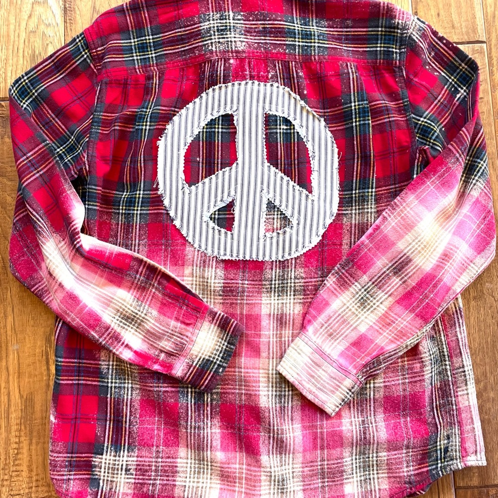 Women's L Button Down Long Sleeve Cotton Flannel Shirt Repurposed